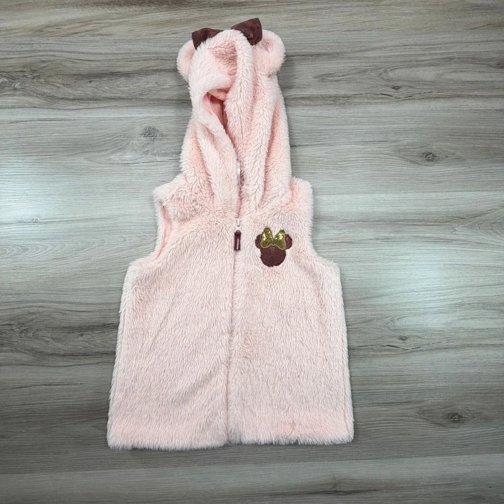 Disney‎ Baby Girls Pink Minnie Mouse Faux Fur Hooded Vest Size 6